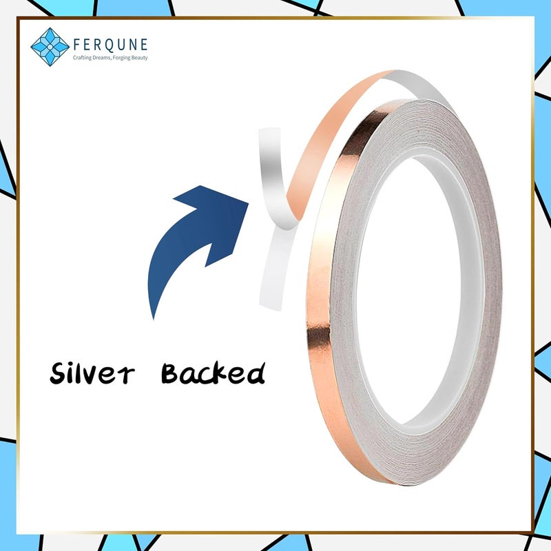Ferqune 7/32 Inch Silver Backed Copper Foil Tape for Stained Glass, 2 Rolls, 1 Burnisher - Image 3